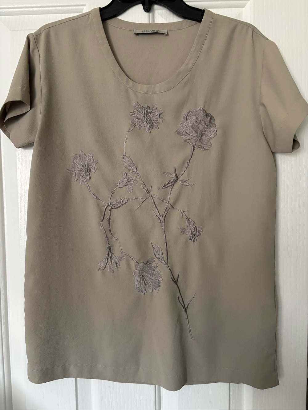 Allsaints all saints Women’s Taupe Floral Embroidered Short-Sleeve Top S